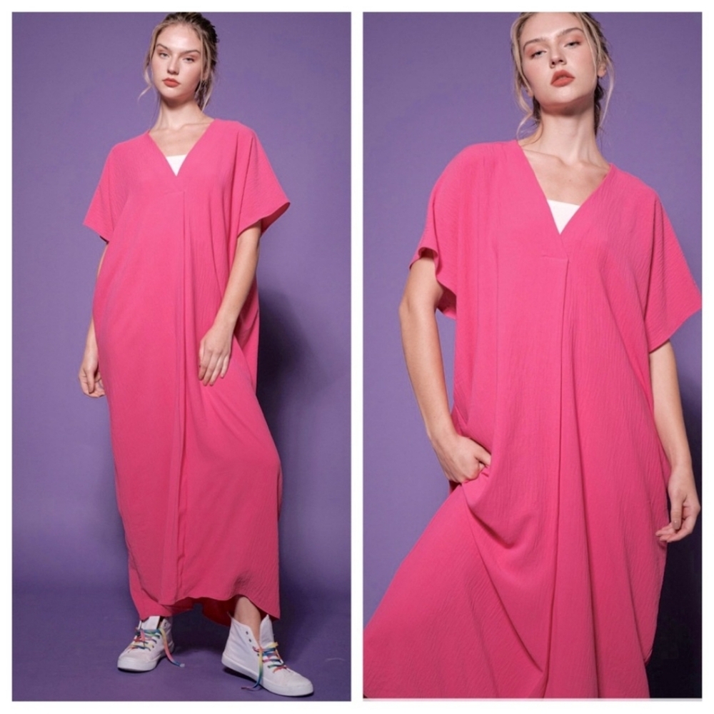 Elegant Pink Sunset  Ready Oversized Maxi Dress